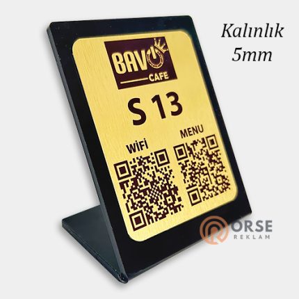 altın renk qr menu pleksi